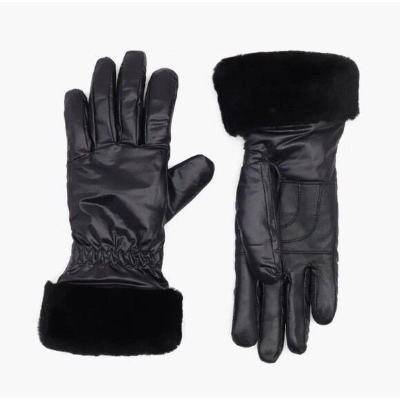 UGG Fontanne Smart Genuine Shearling Trim Gloves In Black Sz S/M New
